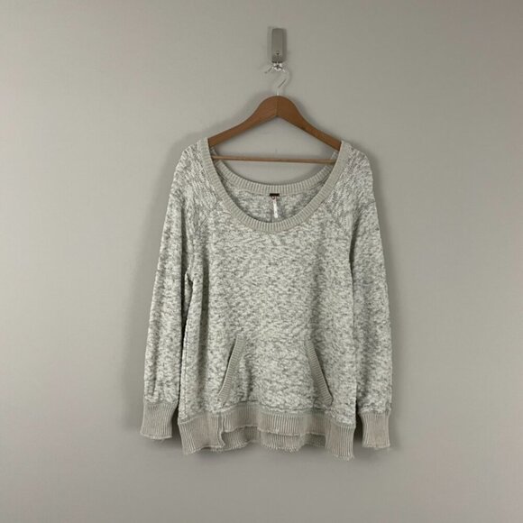 Free People Heathered Gray Scoop Neck Knit Sweater Size Small - Picture 1 of 6